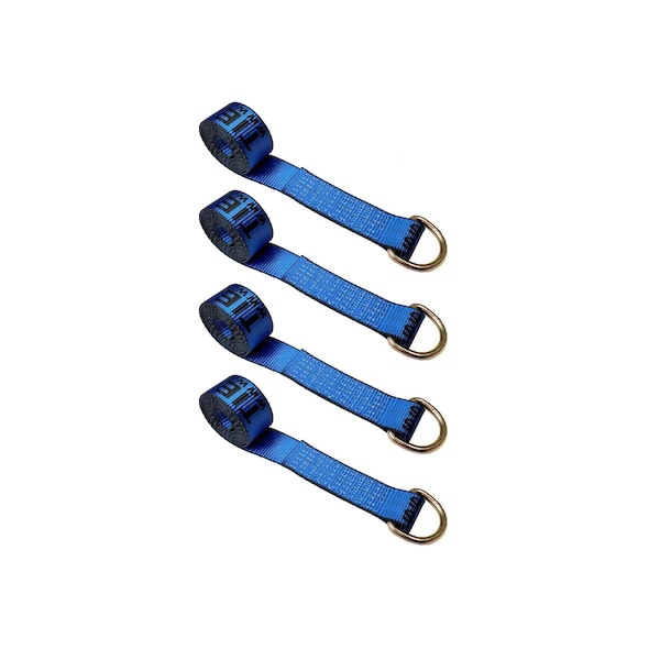 2" x 10' Lasso Strap w/ D Ring Auto Tie Down Wheel Lift Tow Truck Trailer Blue, 4PK
